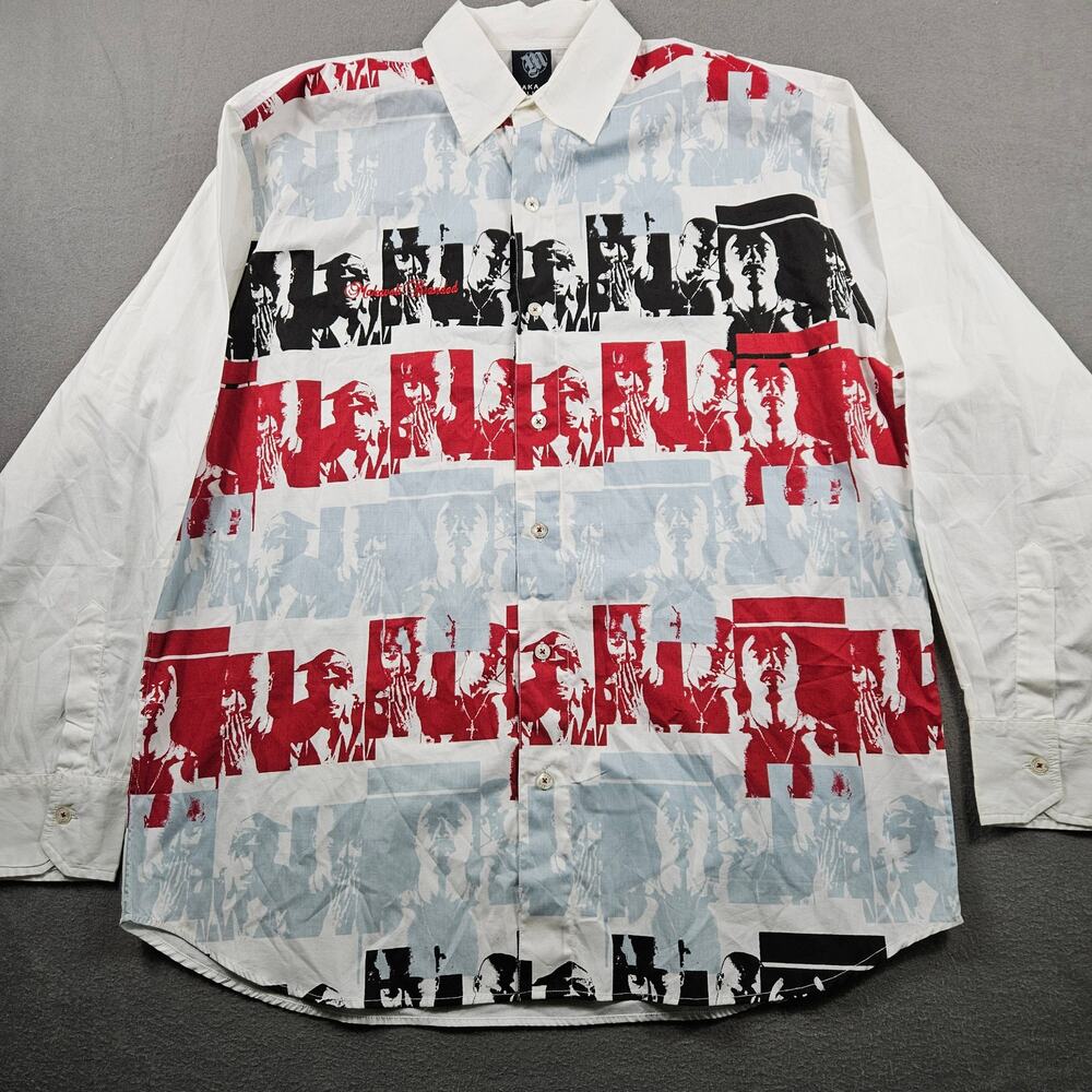 Makaveli Tupac Shirt Button Up Y2K Hip Hop Rap White RED Mens XL Big and Tall